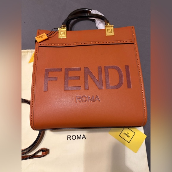 Fashion Brown Mono Italian Leather Sunshine SmallTote W/ Tortoiseshell Handles - Picture 3 of 16